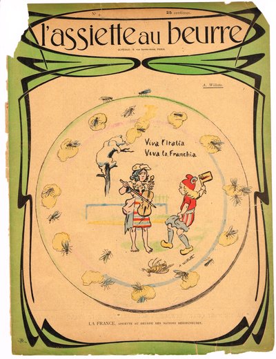 A „” L’Plate au beurre” borítója, szatirikus színű alkotó: Adolphe Leon Willette