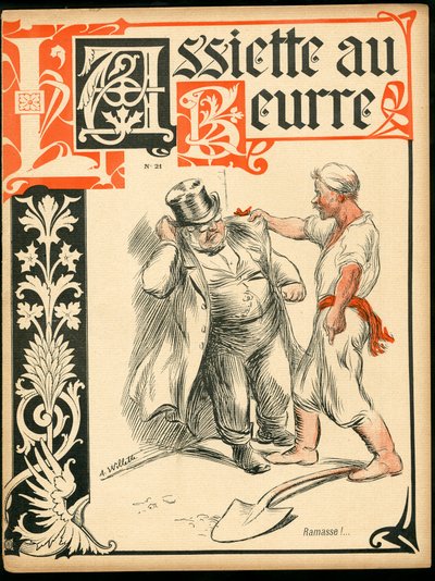A „” L’Plate au beurre” borítója, 21. szám, Szatirikus színekben alkotó: Adolphe Leon Willette