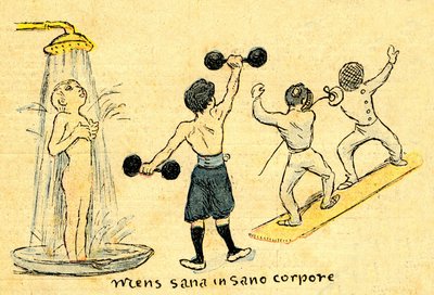 Higiénia és sport. "Mens sana in sano corpore". A. Wilette rajza a Depeche de Toulouse 41. számának október 12-i, illusztrált mellékletében. alkotó: Adolphe Leon Willette
