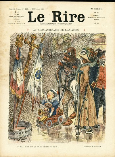Illusztráció: Adolphe dit Willette (1857-1926) a Le Rire borítójára, 2010.02.26 - A repülés ötvenedik évfordulóján - Repülés, divat, kalap, balesetek katasztrófák alkotó: Adolphe Leon Willette