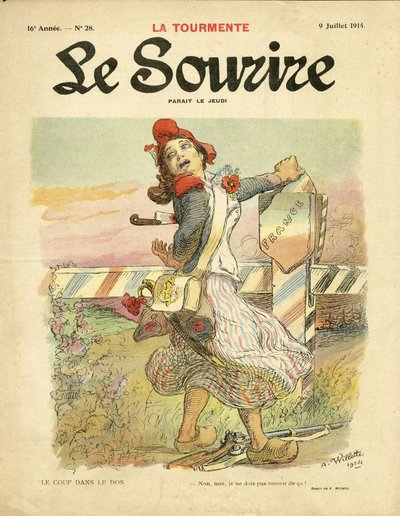 Illusztráció: Adolphe dit Willette (1857-1926) a Le Smile borítójára, 28. szám, 2014. 09. 07. - A hátba ütés - Nacionalizmus, francia forradalom, 14-18 első egerek háborúja, Határok - Marianne alkotó: Adolphe Leon Willette