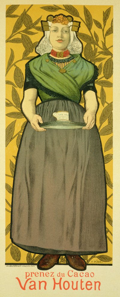A "Van Houten Kakaó" reklámplakátjának reprodukciója, 1893. alkotó: Adolphe Leon Willette