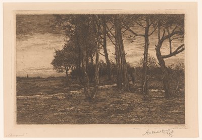 Táj fákkal Este (cím a tárgyon) alkotó: Adolphe P.H J. van Weezel Errens (signed by artist)