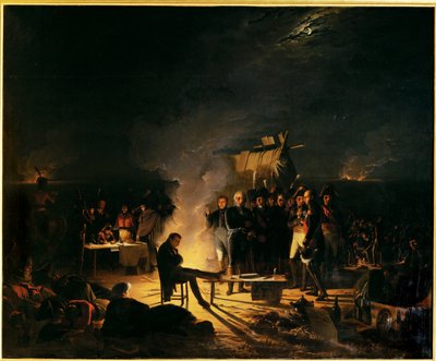 Napóleon táborozása a wagramnuit-i csatatéren 1809. július 5-6. között ... (festmény, vászon) alkotó: Adolphe Roehn