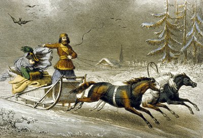 Szán a hóban, Oroszország (színes gravírozás) alkotó: Adolphe Rouargue