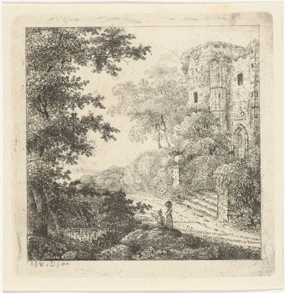 Táj alakokkal a kastély romjainál alkotó: Adriaan Jacob Willem van Dielen