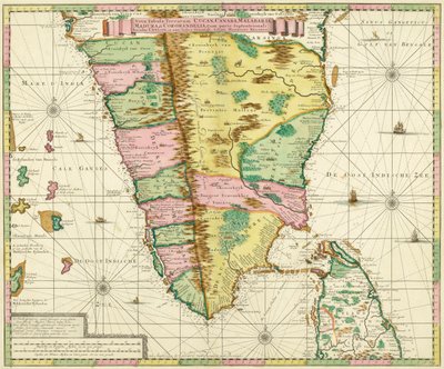 Dél-India és Ceylon térképe, Adriaan Reland holland térképész 1720 körül készített munkája nyomán alkotó: Adriaan Reland
