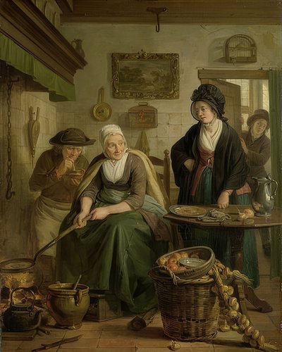Nő palacsintát süt. 1790-1810 körül alkotó: Adriaan de Lelie