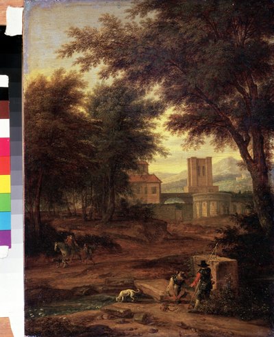 Olasz táj zarándokokkal Adriaen Frans Boudewijns festménye (1644-1711) Puskin Múzeum, Moszkva alkotó: Adriaen Boudewyns