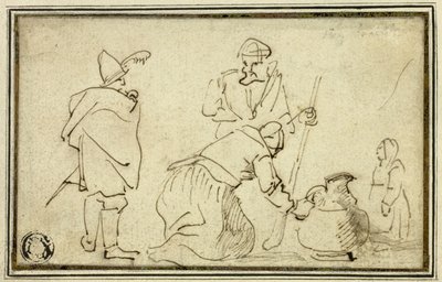 Két katona, nő kancsóval és gyermek alkotó: Adriaen Brouwer