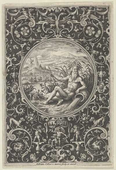Neptunusz díszkeretben groteszkekkel, a párizsi ítéletből, 1580-1600. alkotó: Adriaen Collaert