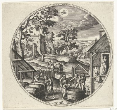október A tizenkét hónap (sorozat címe) alkotó: Adriaen Collaert