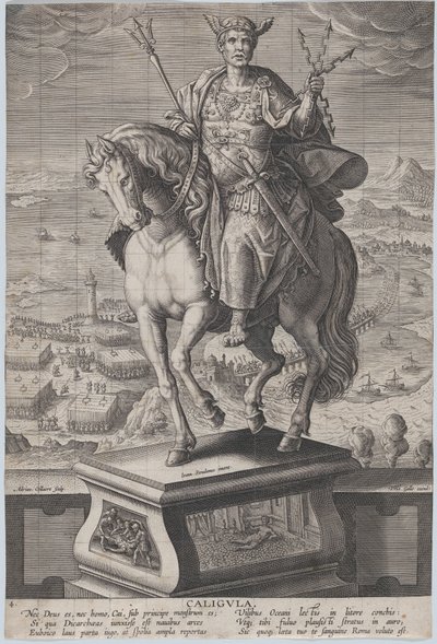 4. tábla: Caligula lovas szobra, háromnegyed balra látható, ..., kb. 1587-89. alkotó: Adriaen Collaert