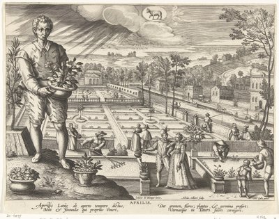 Április hónapja április Aprilis (cím a tárgyon) A tizenkét ember (sorozat címe) Menses XII Anni Solaris (sorozat címe) alkotó: Adriaen Collaert