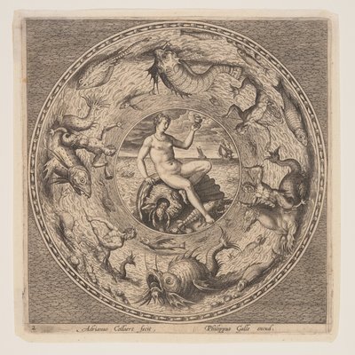 Thetis egy kagylón, egy tányértervezési sorozatból (Fonds de Coupe) alkotó: Adriaen Collaert