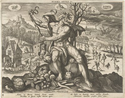 Téli Hiems Aeolos. (cím a tételen) A négy évszak (sorozat címe) alkotó: Adriaen Collaert