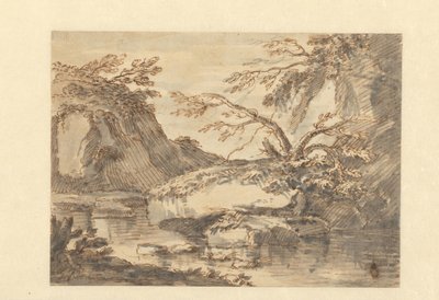 Táj nagy sziklákkal a vízben alkotó: Adriaen Honich (attributed to)