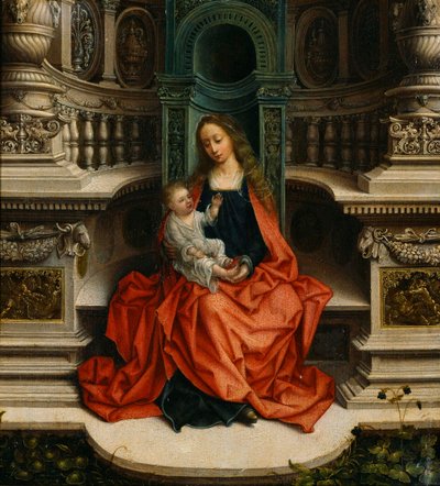A szűz és a gyermek a trónon – Adriaen Isenbrant festménye (Adrien Ysenbrant, Ysenbrandt, Hysebrant) (1490-1551) alkotó: Adriaen Isenbrandt or Isenbrant