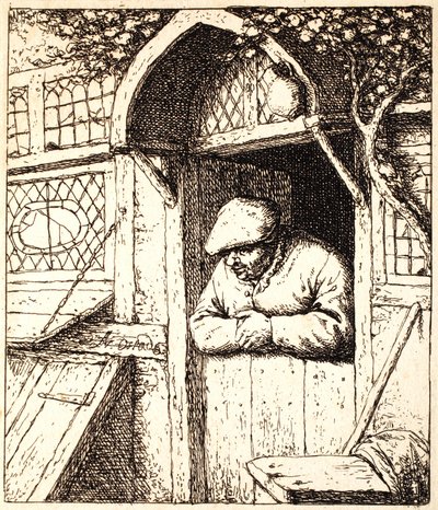 Az ajtóra támaszkodó ember, 1672 körül (rézkarc) alkotó: Adriaen Jansz. van Ostade