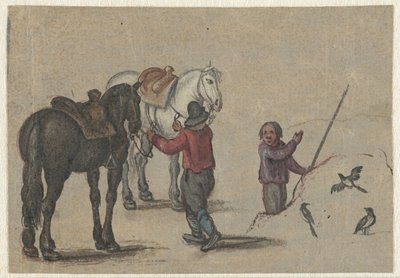 Férfi, aki két ló és egy ember madarakkal alkotó: Adriaen Pietersz van de Venne (possibly)