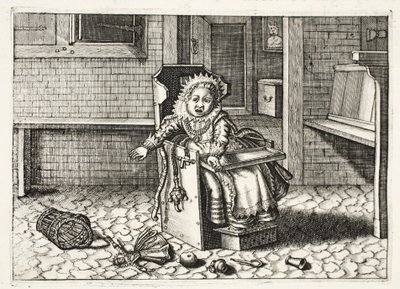Baba sír a játékaiért, illusztráció a Zinne-werk emblémájából, Johannes de Brune (1589-1658), Jan Jacobs Schipper, Amszterdam, 1661 alkotó: Adriaen Pietersz van de Venne