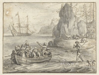 Celadon könyörgő kalózok, hogy vigyék el elrabolt feleségével, Galateával alkotó: Adriaen Pietersz van de Venne