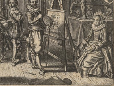 Festő és női modell a stúdióban Howelyck (sorozat címe) alkotó: Adriaen Pietersz van de Venne