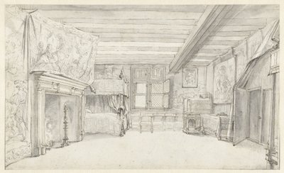 Kilátás egy gazdagon berendezett kamrára baldachinos ággyal alkotó: Adriaen Pietersz van de Venne