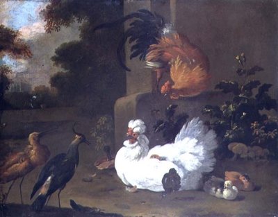 Egy Ruft, egy Lapwing és a csirkék a szerelőblokk mellett alkotó: Adriaen van Oolen