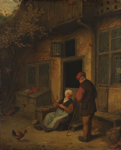 Egy nő kibelezi a heringet a háza előtt alkotó: Adriaen van Ostade (copy after)