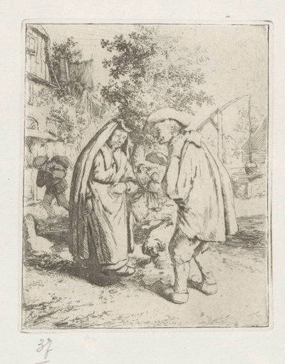 Férfi és nő beszélgetésben alkotó: Adriaen van Ostade