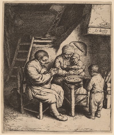 Parasztcsalád kegyelmet mond alkotó: Adriaen van Ostade