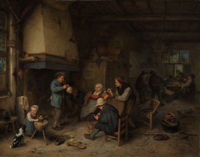 Parasztok egy belső térben alkotó: Adriaen van Ostade