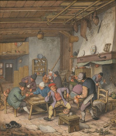 Szoba egy fogadóban, ahol a parasztok isznak, dohányoznak és backgamet játszanak, 1678 alkotó: Adriaen van Ostade