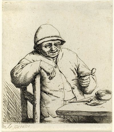 Smoker Leaning on the Back of a Chair   1282563   hu       hungarian Successfully Translated  Original: Gezicht op weiland met korenschoven bij landgoed Larenberg Larenberg (title on object) Translat: Gezicht op weiland met korenschoven bij landgoed Larenb alkotó: Adriaen van Ostade