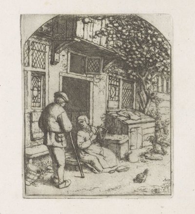 Spinster egy ház küszöbén alkotó: Adriaen van Ostade