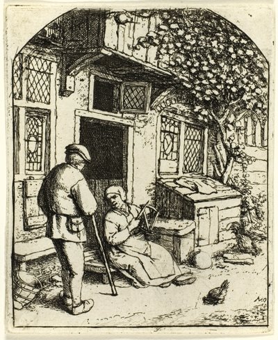 Az orsón tekergő nő alkotó: Adriaen van Ostade