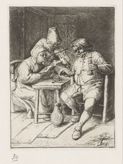 Hegedűs és egy éneklő férfi és nő alkotó: Adriaen van Ostade