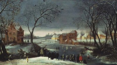 Téli táj korcsolyázókkal (panel) alkotó: Adriaen van Stalbemt