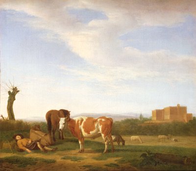 Pásztori táj alvó pásztorral, 17. század alkotó: Adriaen van de Velde