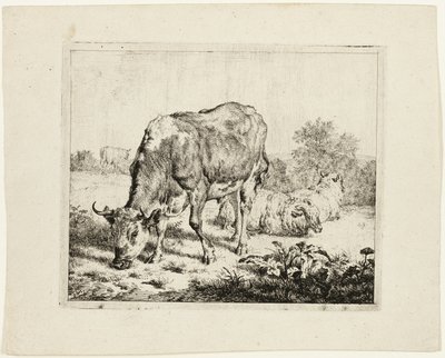 Bika legeltetés és három bárány alkotó: Adriaen van de Velde