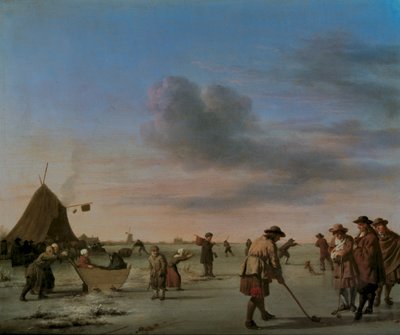 Golfozók a jégen Haarlem közelében, 1668 (panel) alkotó: Adriaen van de Velde