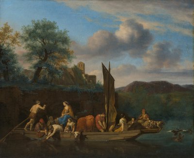 Olasz táj kompokkal alkotó: Adriaen van de Velde