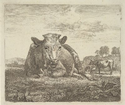 Fekvő tehén, különböző állatokból, 1657. alkotó: Adriaen van de Velde