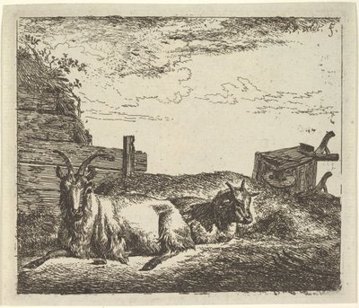 Fekvő kecskék, különböző állatokból. alkotó: Adriaen van de Velde