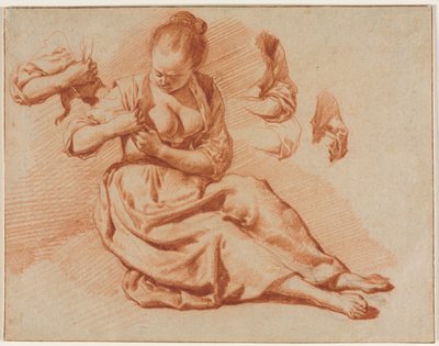 Ülő nő bolhákat keres, c. 1671. alkotó: Adriaen van de Velde