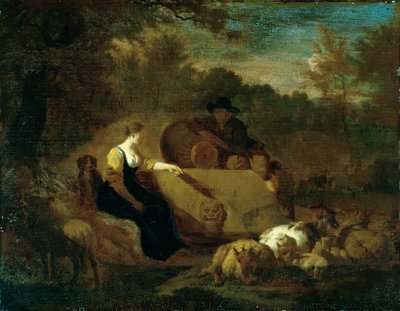Pásztor és pásztorlány nyájukkal egy kútnál alkotó: Adriaen van de Velde