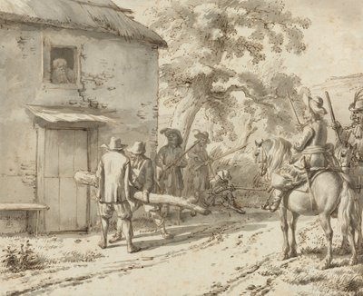 Katonák ajtót kényszerítenek, 1669 (toll- és tusrajz) alkotó: Adriaen van de Velde
