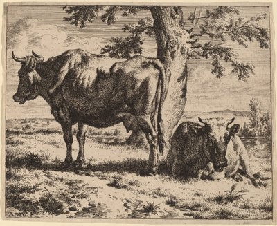 Két tehén egy fa alatt alkotó: Adriaen van de Velde
