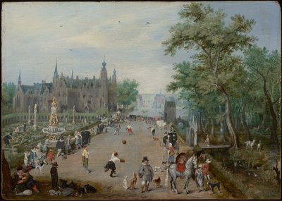 Labdajáték egy vidéki palota előtt alkotó: Adriaen van de Venne